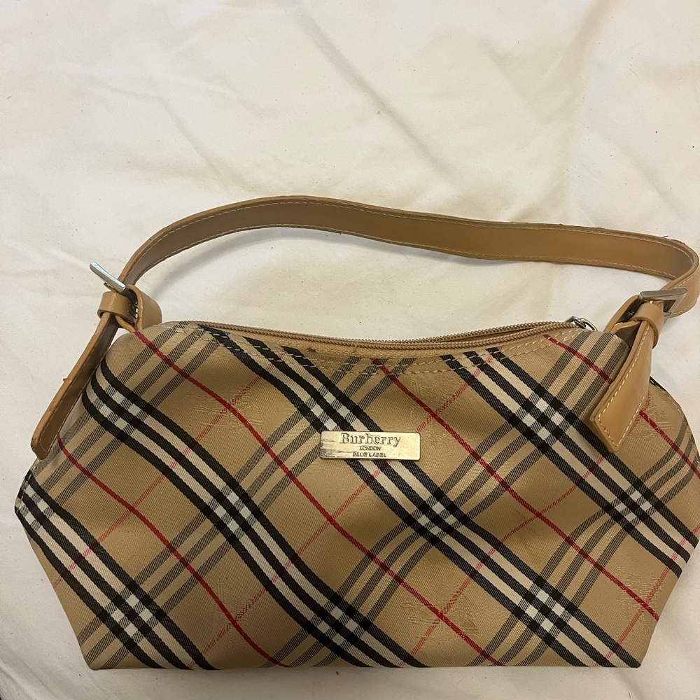 Burberry Beige Vintage Check Shoulder Bag with Tan Leather Strap